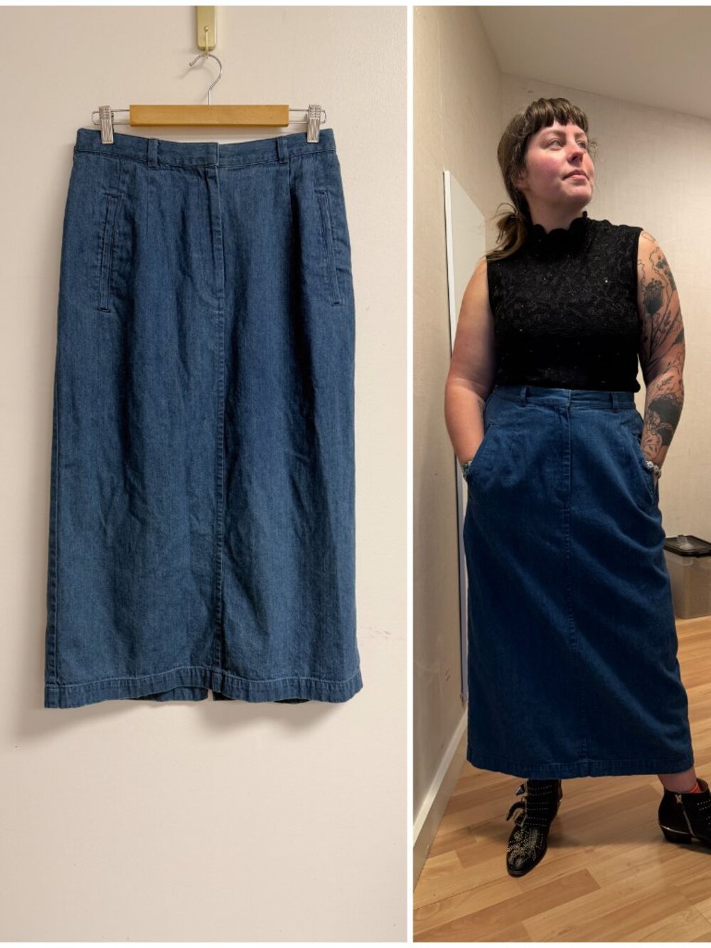 Vintage 90s Blue Jean Denim Midi Skirt Talbots LP Large Petite